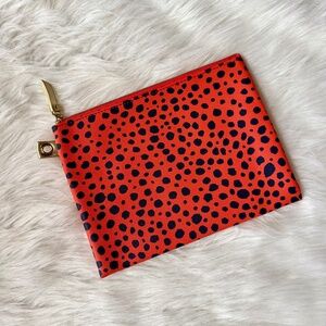 Dabney Lee Orange and Navy Blue Zippered Pouch Animal Print